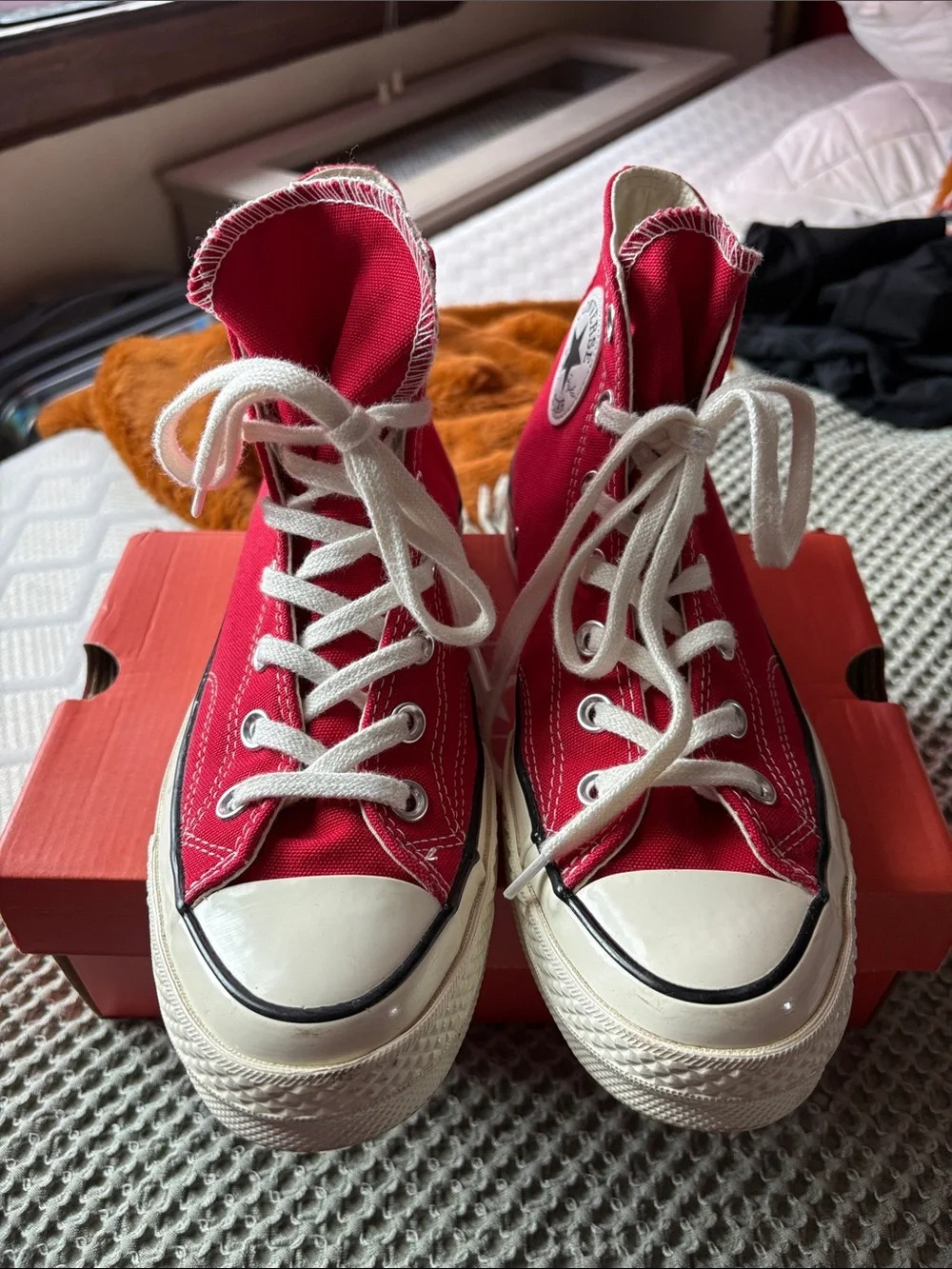 Converse High Top Canvas Sneaker in Red and White - Picture 2 of 5